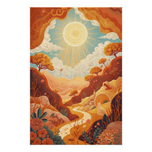 Échoes du Soleil – Affiche de paysage doré rêveur