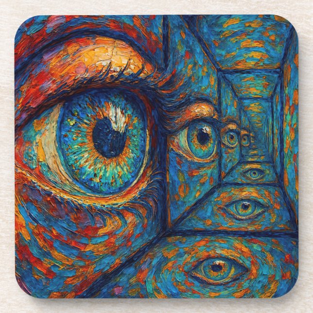 "Echoes in the Iris" - Ein surreales Portrait Getränkeuntersetzer (Vorderseite)