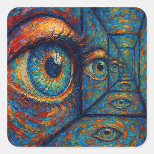 "Echoes in the Iris" - Ein surreales Portrait Quadratischer Aufkleber
