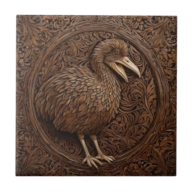 "Echoes of Extinction: Dodo Wood Art" Fliese (Vorderseite)