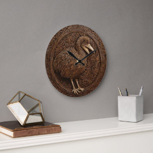 "Echoes of Extinction: Dodo Wood Art" Große Wanduhr