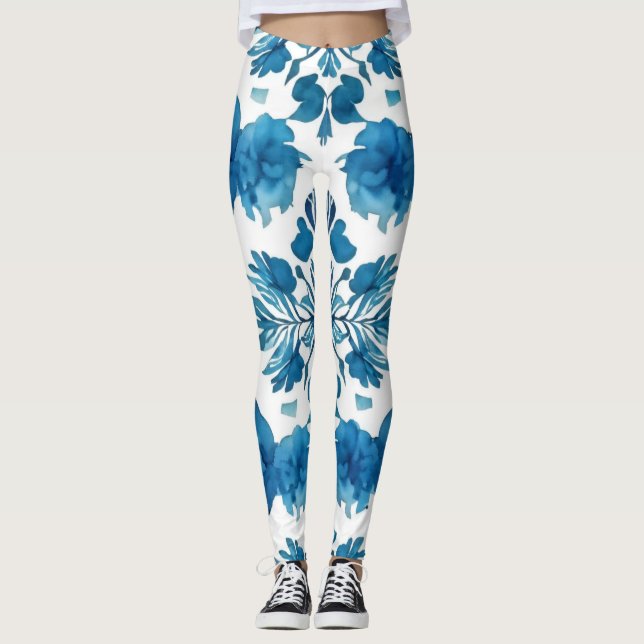 Echoes of the Groovy: Boho Wasserfarbmuster Leggings (Vorderseite)