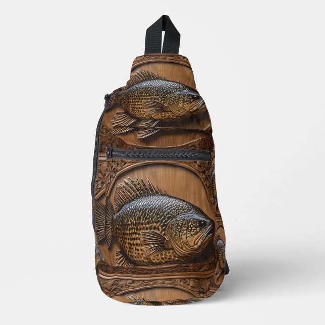 Echoes of the River: Murray Cod Holzdruck,  Crossbody Bag (Vorderseite)