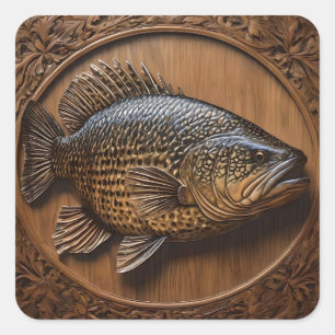 Echoes of the River: Murray Cod Wood Print, Quadratischer Aufkleber