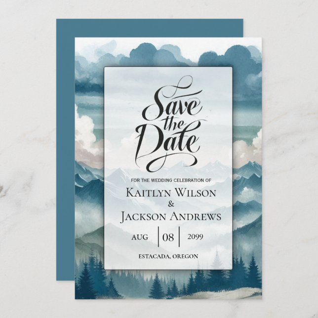Echoes Through the Misty Pines Wedding Save The Date (Vorne/Hinten)