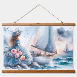 Echos der Gezeiten Wandteppich Mit Holzrahmen