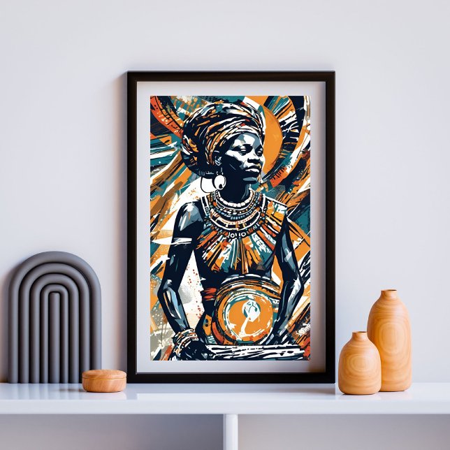 Echos of Her Fire - Afrozentrische Frau mit Tromme Poster (Von Creator hochgeladen)