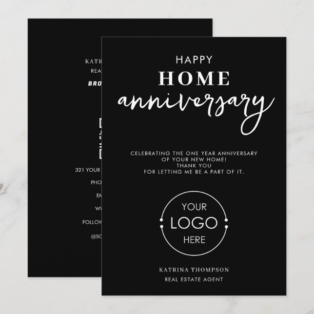 Echte Anwesen Agent Happy Zuhause Anniversary Logo Dankeskarte (Vorne/Hinten)