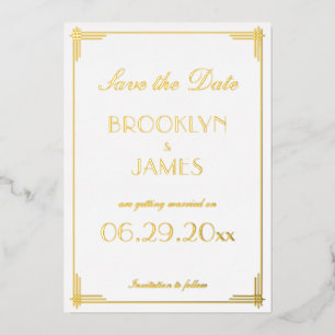 Echte Art Deco-Folie Save The Date weiße Karten