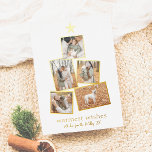 Echte Folie | Boho Christmas Tree 5 Foto Collage Folien Feiertagskarte<br><div class="desc">Fügen Sie Ihren Weihnachtskarten Glanz mit echter Goldfolie, Silber oder Rose! Dieser klassische und zeitlose Metallic-Stil wird Ihre Karten um ein weiteres Level erweitern. Eine moderne, einfache Urlaubskarte mit fünf Ihrer liebsten Fotos, die in einer Weihnachtsbaumform gerahmt mit Folie angeordnet sind. An der Spitze des Fotos befindet sich ein echter...</div>