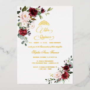 ECHTE FOLIE Burgund Florale Mis Quince Quinceañera Folieneinladung
