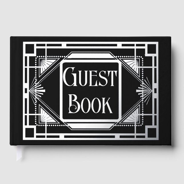 Echte Folie Deko silber schwarz formale Gatsby 20 Gästebuch (Vorderseite)