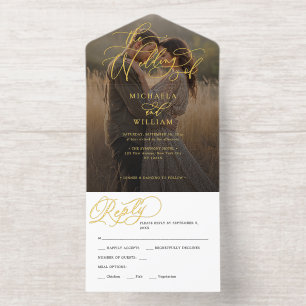 *ECHTE FOLIE* Elegante Script-Foto-Hochzeit All-in-One-Einladung