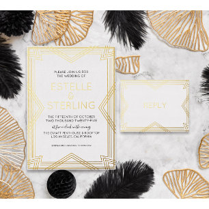 Echte Folie RSVP Art Deco Geometrisch Goldfolie Ma Einladungspostkarte