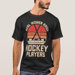 Echte Frauen heben Hockey-Spieler Muttertag Retro T-Shirt