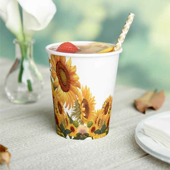 Echte gelbe Sonnenblumen Tasse Pappbecher (In Situ)