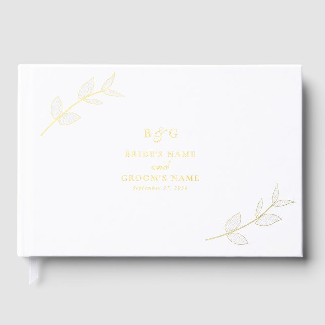 Echte Gold Foil Blätter Elegante Monogram Wedding Gästebuch (Vorderseite)