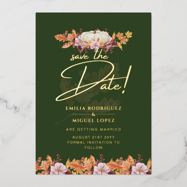 Echte GOLD FOIL Fall Pumpkin Rett Date Wedding Foi Folieneinladung (Vorderseite)