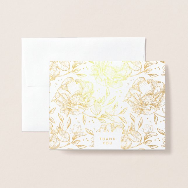 Echte Gold Foil Hand gezogene Blume Danke Karte (Vorderseite mit Umschlag)