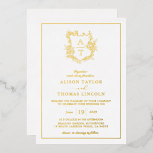 Echte Gold Foil Wappen Monogram Wedding Folieneinladung