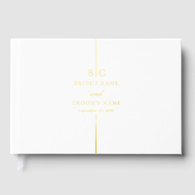 Echte Goldfoil-Minimalistische Mongram-Hochzeit Gästebuch (Vorderseite)