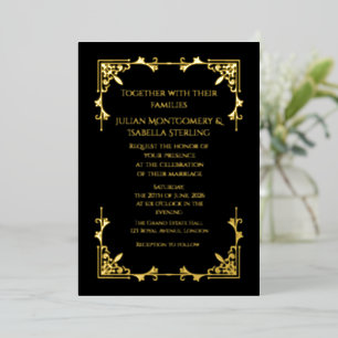 Echte Goldfolie Black Tie Royal Regency Hochzeit Folieneinladung