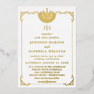 Echte Goldfolie Elegante Kranz Monogramm Hochzeit Folieneinladung