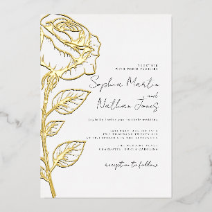 Echte Goldfolie Elegante Rosenhochzeit Folieneinladung