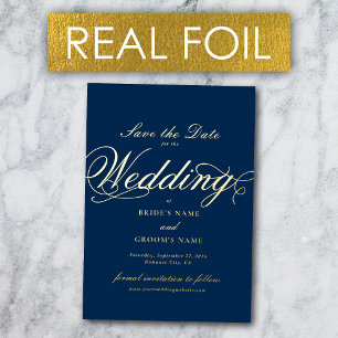 Echte Goldfolie Hochzeit Navy Blau Save the Date Folieneinladung