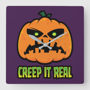 Echte Grumpy Halloween-Kürbis-Gruseleien Quadratische Wanduhr
