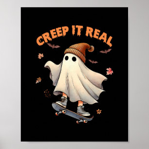 Echte Grusel-Skateboarding-Geist Retro-Halloween Poster