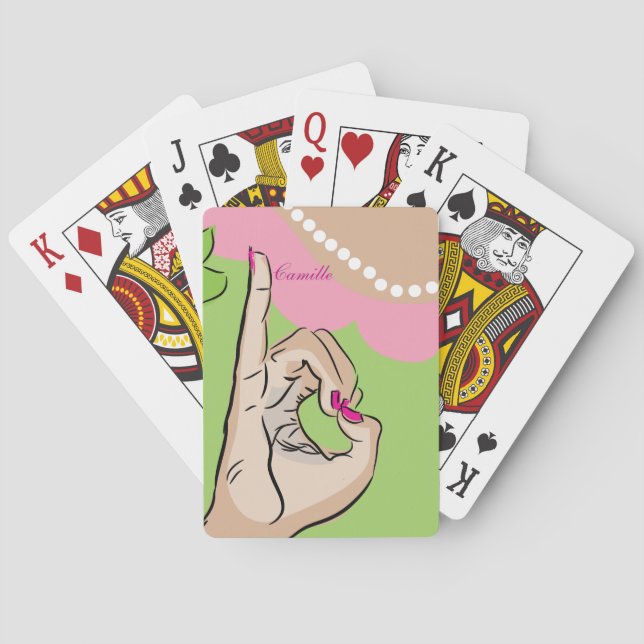 Echte Hübsche rosa und grüne Spielkarte (Rückseite)