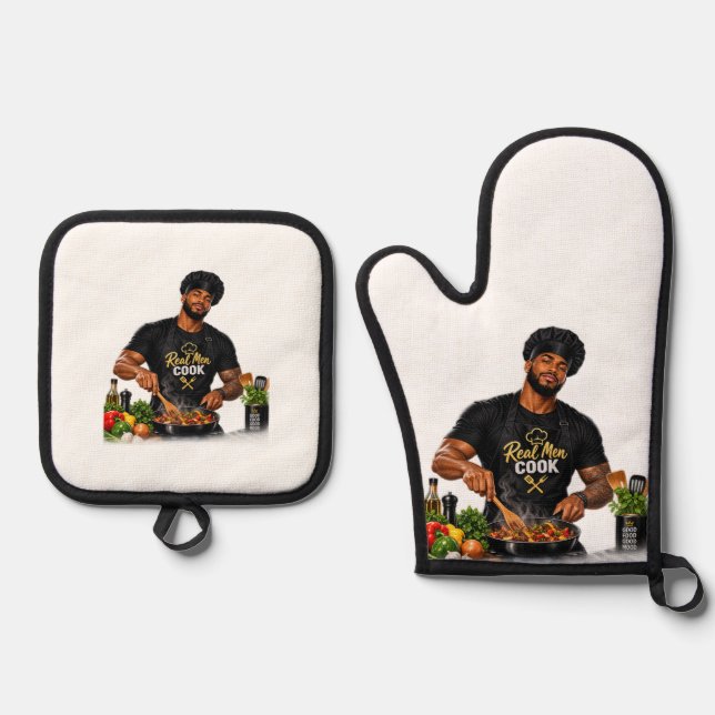 Echte Männer kochen Ofenhandschuh & Topflappen-Set (Vorderseite)