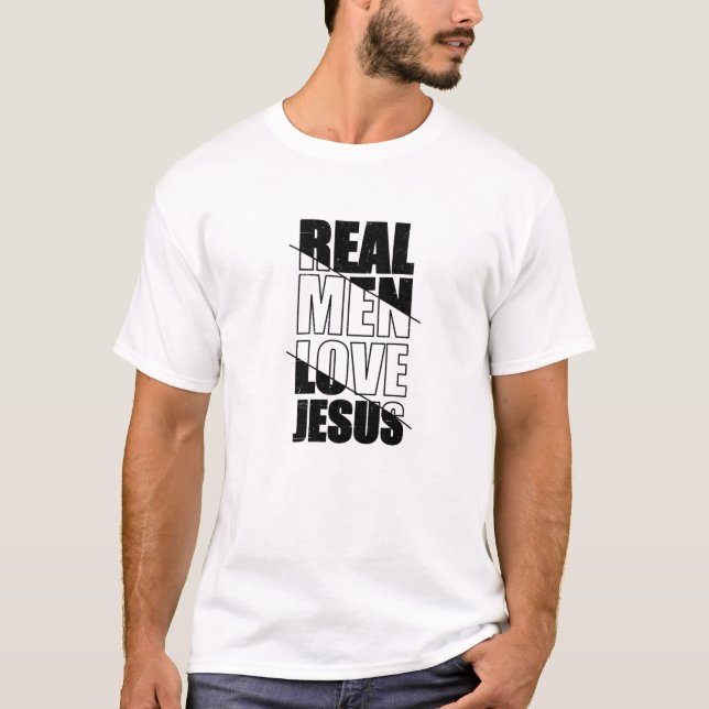 Echte Männer Liebe Jesus beunruhigte religiösen Sc T-Shirt (Vorderseite)