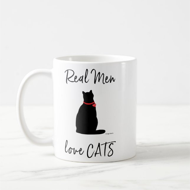 Echte Männer Liebe Katzen. Graphic, Cool White Kaffeetasse (Links)