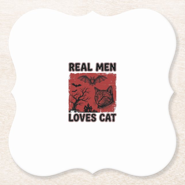 Echte Männer lieben Halloween-Katzenshirt mit Vint Untersetzer (Vorderseite)