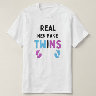 Echte Männer machen Zwillinge mit blauen und rosa  T-Shirt