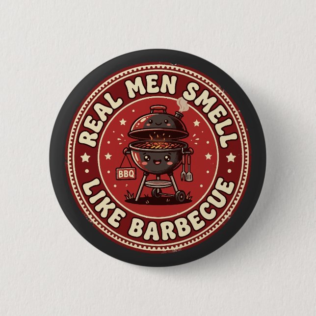 Echte Männer riechen nach Barbecue | Retro Grillen Button (Vorderseite)