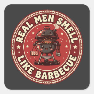 Echte Männer riechen nach Barbecue   Retro Grillen Quadratischer Aufkleber