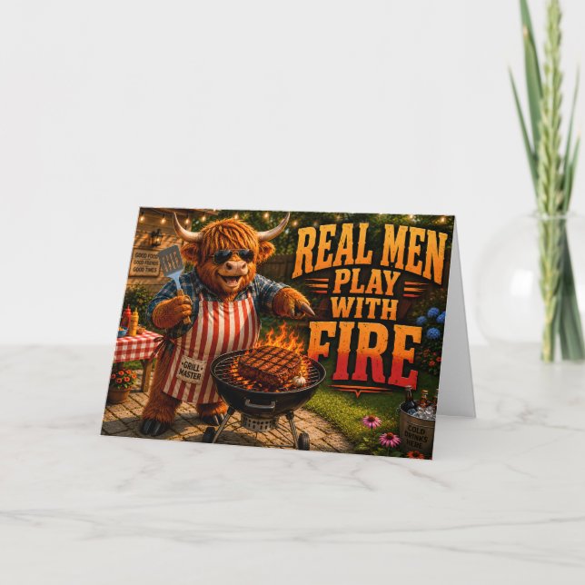 Echte Männer spielen mit Feuer Karte (Vorderseite)