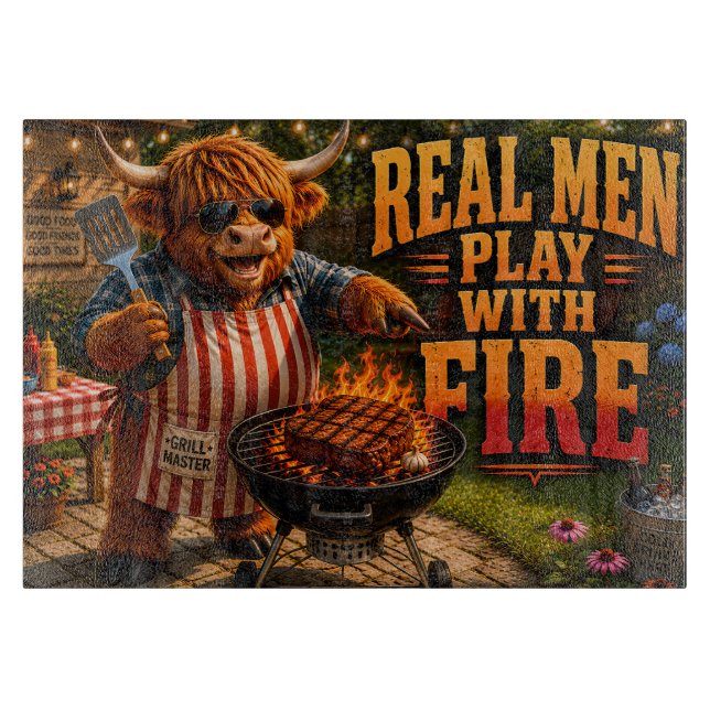 Echte Männer spielen mit Feuer Schneidebrett (Vorderseite)