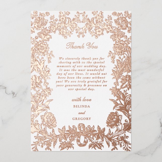 Echte Rose Gold Foil Floral Hochzeit Vielen Dank Folieneinladung (Vorderseite)