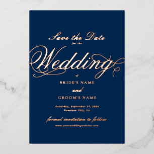 Echte Rose Gold Foil Hochzeitblau Save the Date Folieneinladung