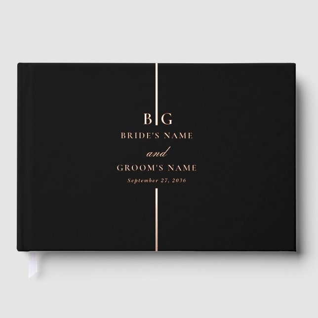Echte Rose Gold Foil Minimal Mongram Wedding Gästebuch (Vorderseite)