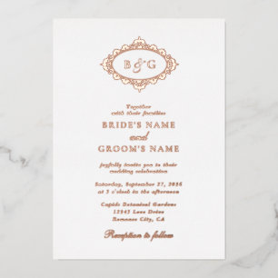 Echte Rose Gold Foil Wreath Monogram Wedding Folieneinladung