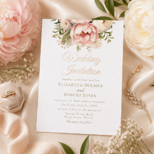 Echte Rose Gold Folie Blush & Ivory Pfingstrosen H Folieneinladung