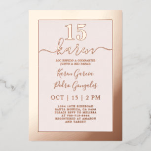 Echte Rose Gold Quinceañera-Einladung Folie Folieneinladung