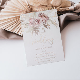Echte Rose Gold Rouge Florale Hochzeit Folieneinladung