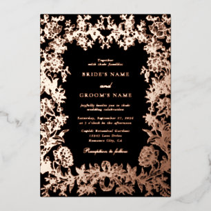 Echte Rose Goldenes Foil Botanische Hochzeit Folieneinladung