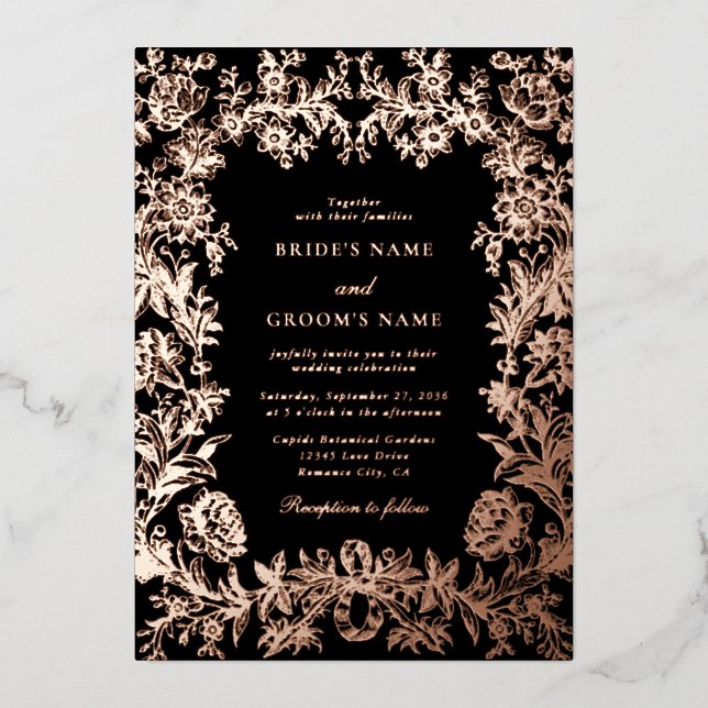 Echte Rose Goldenes Foil Botanische Hochzeit Folieneinladung (Vorderseite)
